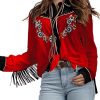 Women's Embroidered Western Long Sleeve Buttons Down Shirts Collared Retro Casual Blouses Shirts