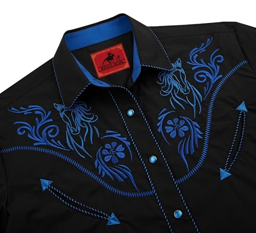 Men's Western Cowboy Shirt Embroidered Exquisite Long Sleeve Regular Fit Snap Button Down Shirts