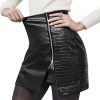 Women's Leather Mini Skirt Stretchy High Waisted Zipper Slit Faux Pleather Bodycon Short Pencil Skirt