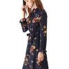 Women's Button Down Vintage Polka Dots Dresses Collar Tie Belted Floral Shirt Dress