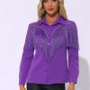 Women's Western Fringe Blouse Long Sleeve Button Down Disco Cowgirl Shirts