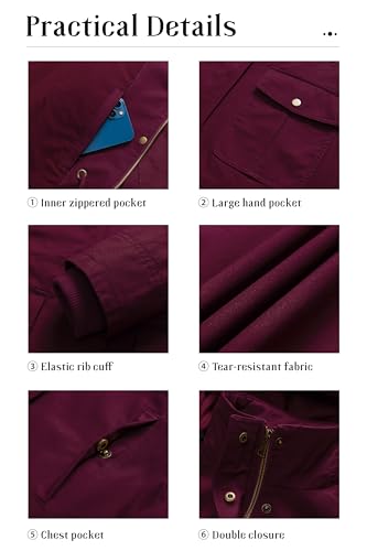 Women's Cotton Anorak Jacket Lightweight Casual Military Jackets Safari Utility Coats With Removable Hood