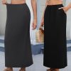 3 Pack Long Maxi Skirts for Women, Back Slit Ankle Length Casual Skirts Elastic Waist Soft Pencil Skirts with Pockets