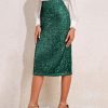 Women's High Waist Sequin Skirt Sparkly Midi Skirts Party Cocktail Bodycon Back Slit