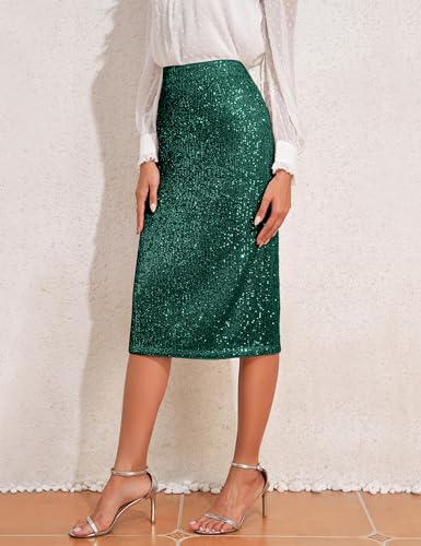 Women's High Waist Sequin Skirt Sparkly Midi Skirts Party Cocktail Bodycon Back Slit