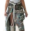 Women Camouflage Skirt Camo Maxi Pencil Skirt Bodycon Button Slit Cargo Skirt with Pocket