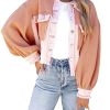 Women's Cropped Waffle Knit Jacket Boyfriend Button Down Shirt Shacket Tops