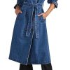 Women's Casual Double Breasted Long Denim Trench Coat Jean Jacket Trenchcoat with Belt Duster Coat