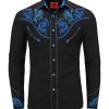 Men's Western Cowboy Shirt Embroidered Exquisite Long Sleeve Regular Fit Snap Button Down Shirts