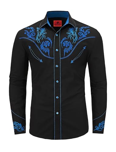Men's Western Cowboy Shirt Embroidered Exquisite Long Sleeve Regular Fit Snap Button Down Shirts