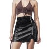 Women's Leather Mini Skirt Stretchy High Waisted Zipper Slit Faux Pleather Bodycon Short Pencil Skirt