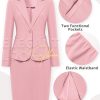 Women's 2 Piece Suit Skirt Set Business Casual, Long Sleeve Knit Blazer & Pencil Skirt