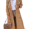 Women's Long Coat Notched Lapel Collar Double Breasted Pea Coat Winter Elegant Wool Blend Over Coats Jackets
