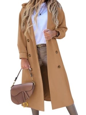 Women's Long Coat Notched Lapel Collar Double Breasted Pea Coat Winter Elegant Wool Blend Over Coats Jackets