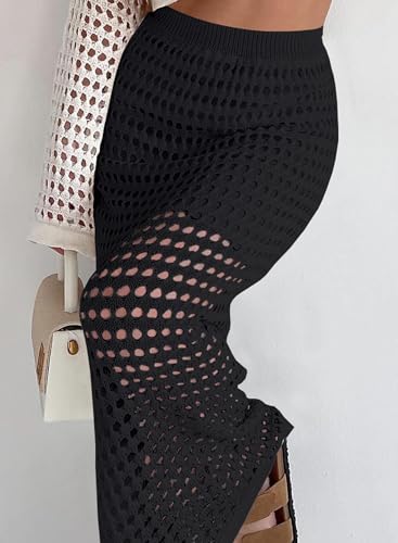 Womens Sexy Eyelet Crochet Knit Ankle Length Long Pencil Straight Skirts