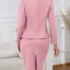 Women's 2 Piece Suit Skirt Set Business Casual, Long Sleeve Knit Blazer & Pencil Skirt
