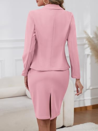 Women's 2 Piece Suit Skirt Set Business Casual, Long Sleeve Knit Blazer & Pencil Skirt