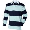 Sewn Stripe Long Sleeve Sports Rugby Polo Shirt (XL) (Duck Egg/Navy)