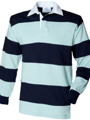 Sewn Stripe Long Sleeve Sports Rugby Polo Shirt (XL) (Duck Egg/Navy)