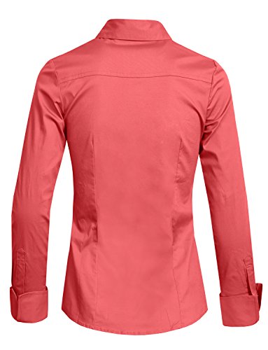 Womens Basic Solid Work Office Tailored Long Sleeve Button Down Daily Shirt (S-3XL)