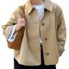 TITOMD Women Crop Trench Coat Single Breasted Check Lining Lightweight Cropped Jackets Fashion Outerwear