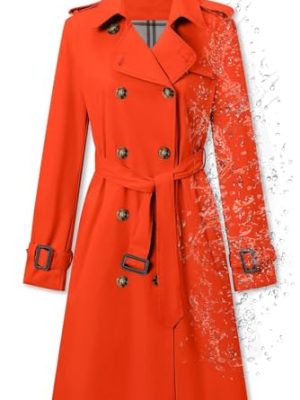 Women's Double Breasted Waterproof Trench Coat Classic Lapel Overcoat with Belt