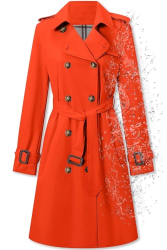Women's Double Breasted Waterproof Trench Coat Classic Lapel Overcoat with Belt
