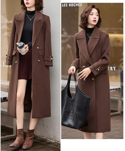 Women's 2025 Winter Double Breasted Wool Coat Warm Midi Long Dressy Trench Coat Peacoat
