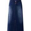 Womens Long Denim Skirt Casual A-Line Stretch Jean Skirt for Women High Waisted Vintage Denim Maxi Skirt with Pockets Blue