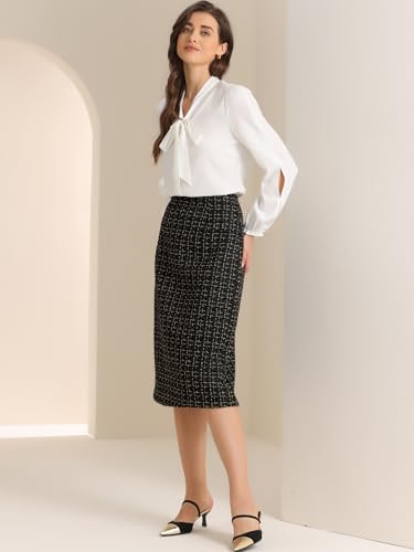 Women's Plaid Tweed High Waist Work Office Bodycon Pencil Skirt