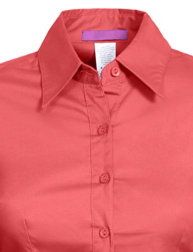 Womens Basic Solid Work Office Tailored Long Sleeve Button Down Daily Shirt (S-3XL)