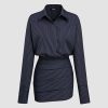 Shirt Dresses for Women Striped Collar Long Sleeve Button Down Cinched Waist Mini Dress Elegant Casual