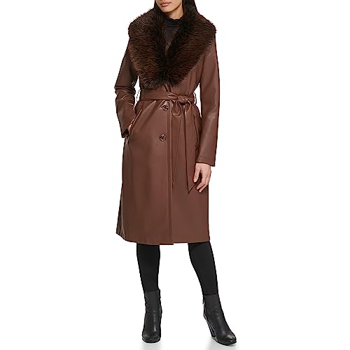 Women's Leather & Faux Fur Belted Trench Coat