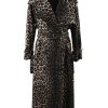 Women Long Oversized Leopard Print Trench Coat Double Breasted Vintage Lapel Outerwear With Belt