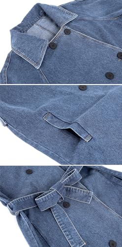 Women's Casual Double Breasted Long Denim Trench Coat Jean Jacket Trenchcoat with Belt Duster Coat