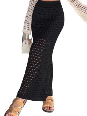 Womens Sexy Eyelet Crochet Knit Ankle Length Long Pencil Straight Skirts
