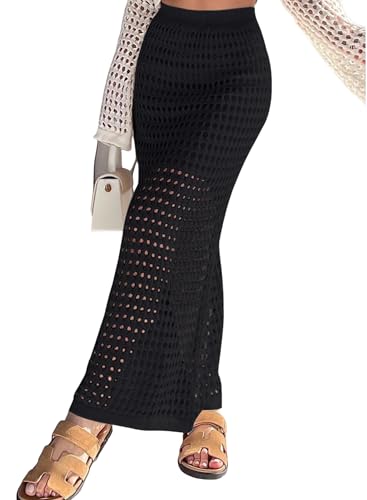 Womens Sexy Eyelet Crochet Knit Ankle Length Long Pencil Straight Skirts