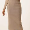 Women's Sweater Skirts Ribbed Knit Elastic High Waist Stretchy Slit Casual Office Pencil Midi Skirt