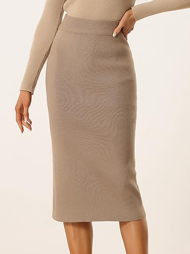 Women's Sweater Skirts Ribbed Knit Elastic High Waist Stretchy Slit Casual Office Pencil Midi Skirt