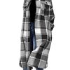 Women’s Long Plaid Shacket Wool Blend Button Down Shirt Jacket Coat with Pockets