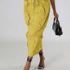 Women's Vintage 90s Drawstring Stretchy Zipper Muti-Pockets Pencil Long Cargo Skirt