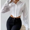 Women's Cropped Button Down Shirts Long Sleeve Collared Crop Tops Office Work Business Outfits