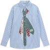 Button Down Shirts Unisex Necktie Print Stripe Long Sleeve Shirt Casual Streetwear Shirts