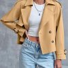 Women Crop Double Breasted Trench Coat Raglan Sleeve Work Office Cropped Jacket With Pockets