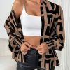 Women's Graphic Print Long Lantern Sleeve Collar Neck Button Front Blouse Shirt Top