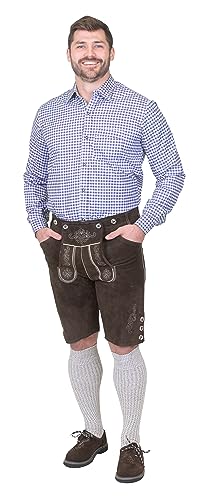 German Blue Plaid Lederhosen Longsleeve/Shortsleeve Button Down Shirt