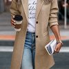 Women Plaid Shacket Jacket Trendy Fall Casual Button Wool Blend Tartan Trench Coat Winter Clothing with Pockets