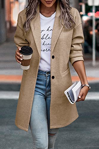 Women Plaid Shacket Jacket Trendy Fall Casual Button Wool Blend Tartan Trench Coat Winter Clothing with Pockets