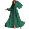 Women's Casual Long Sleeve Button Down Shirt Dress Elegant Pleated Flowy Swing Maxi Dress