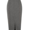 Midi Pencil Skirt for Women Fall Winter High Waisted Slit Office Work Skirts with Belt